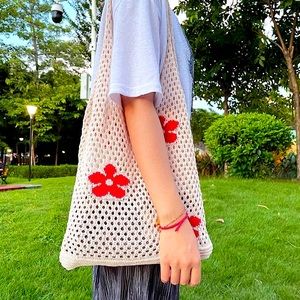 Crochet Tote Bag, Fairy Hobo Bag, Y2k Purse Knitted Shoulder Bag